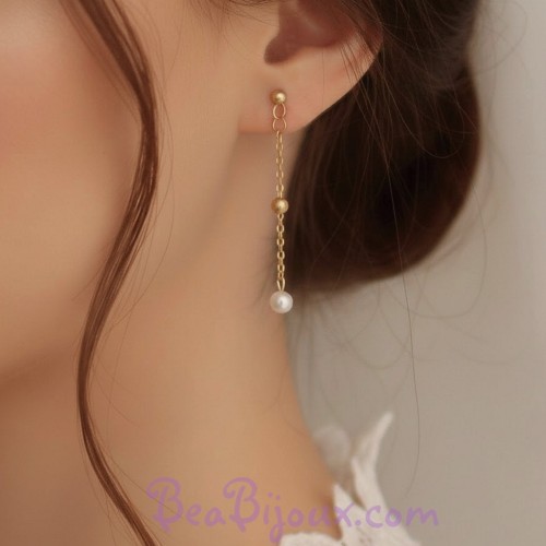 Boucles d'oreilles dorées perles blanches