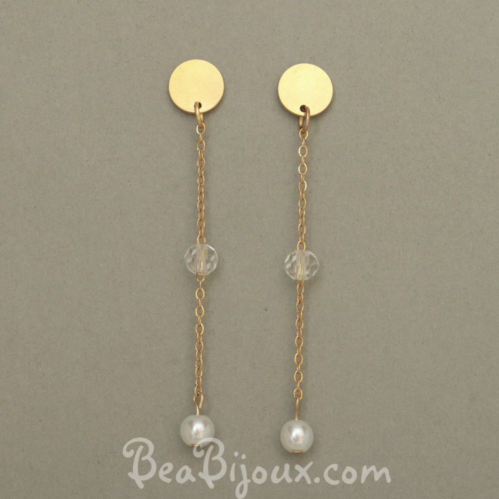 Boucles d'oreilles dorées blanc transparent Boucles d'oreilles dorées blanc transparent