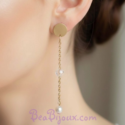 Boucles d'oreilles dorées blanc transparent