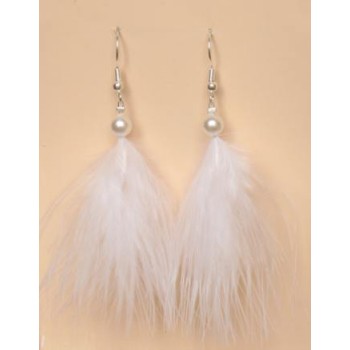 Boucles d oreilles mariage plumes blanches BO1173P