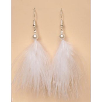 Boucles d oreilles mariage plumes blanches BO1173P