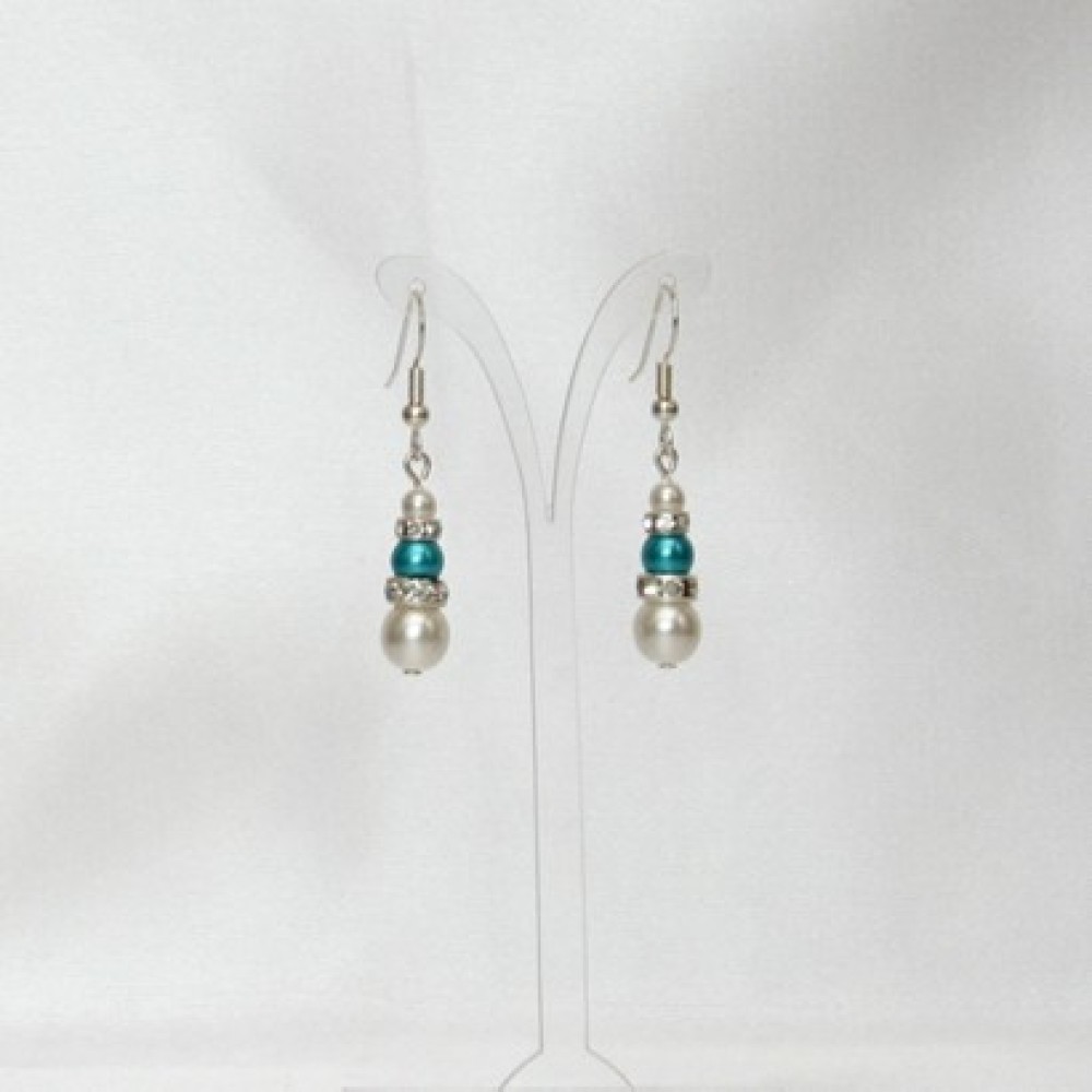 Boucles d'oreilles blanc turquoise strass