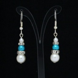 Boucles d'oreilles mariage blanc turquoise strass BO4287A