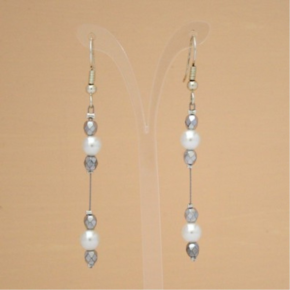 Boucles d'oreilles Mariage blanches et argent