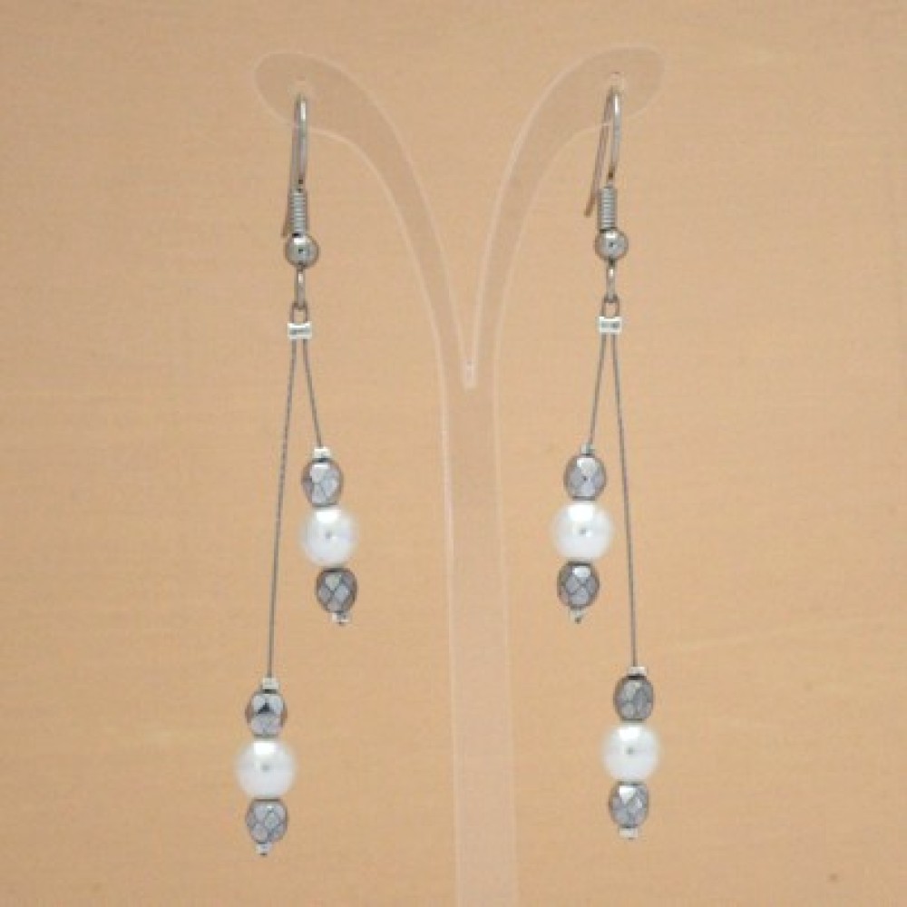 Boucles d'oreilles mariage blanc et argent