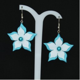 Boucles d'oreilles fleur turquoise blanc BO359