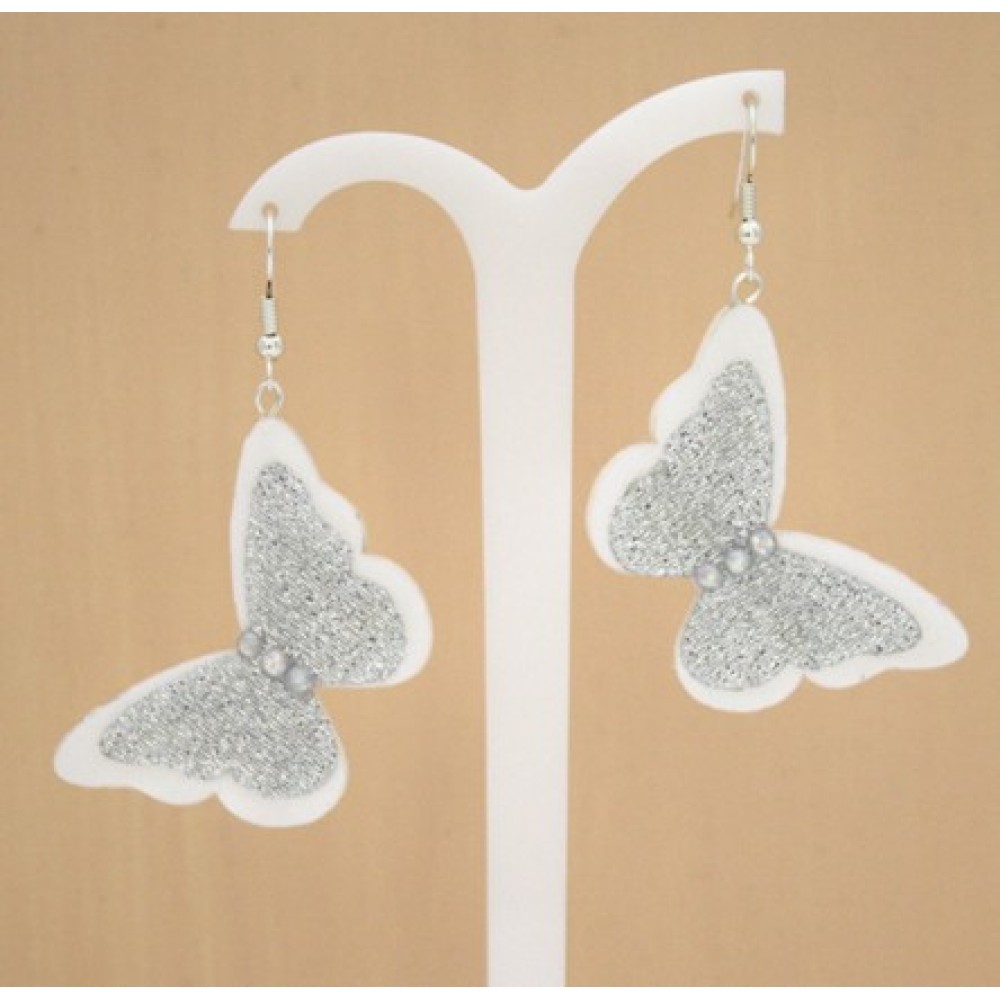 Boucles d'oreilles papillons blanc argent