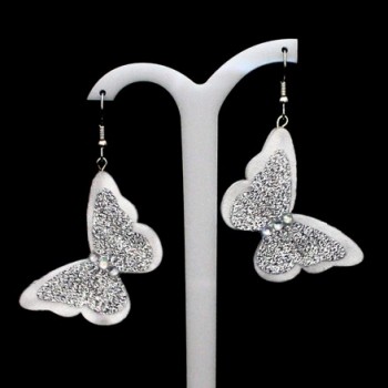 Boucles d'oreilles papillons blanc argent BO1271A