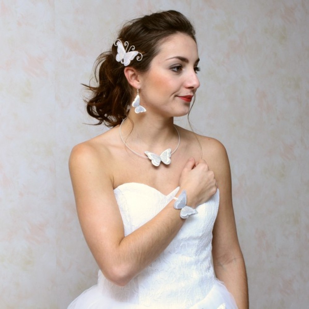 Boucles d'oreilles papillons blanc argent