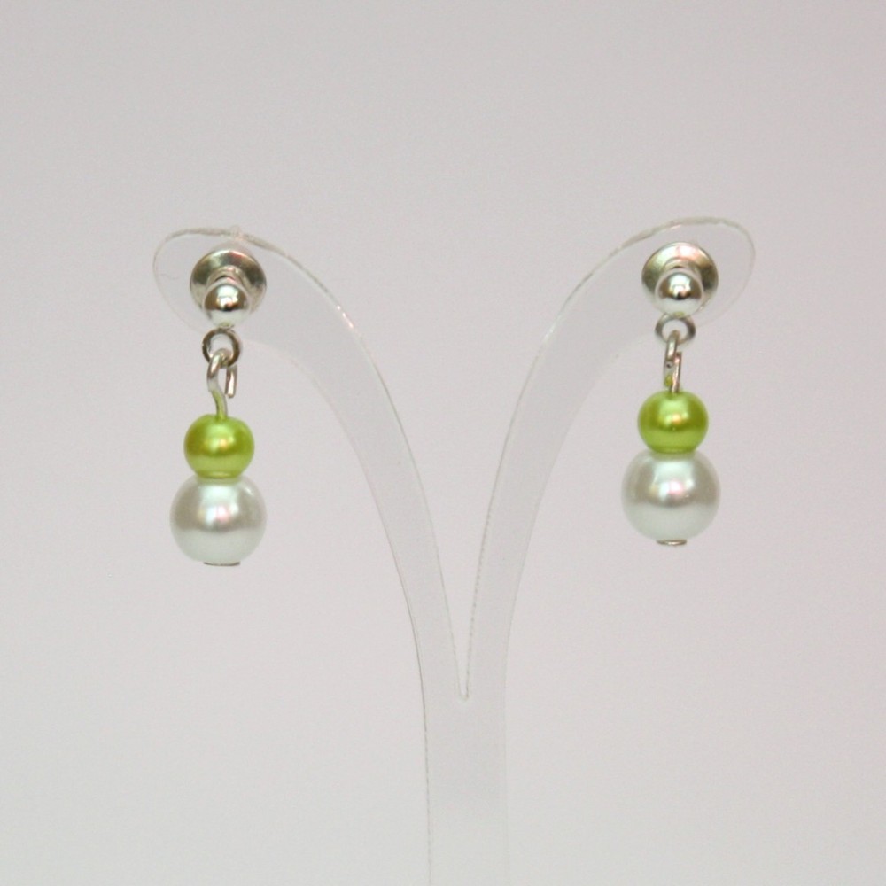 Boucles d'oreilles mariage blanc et vert anis