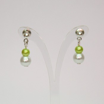 Boucles d'oreilles mariage blanc et vert anis BO1277B