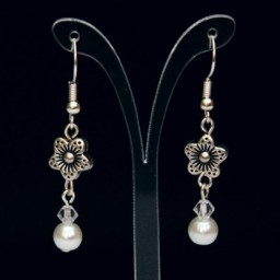 Boucles d'oreilles mariage fleurs blanc argent BO1279A