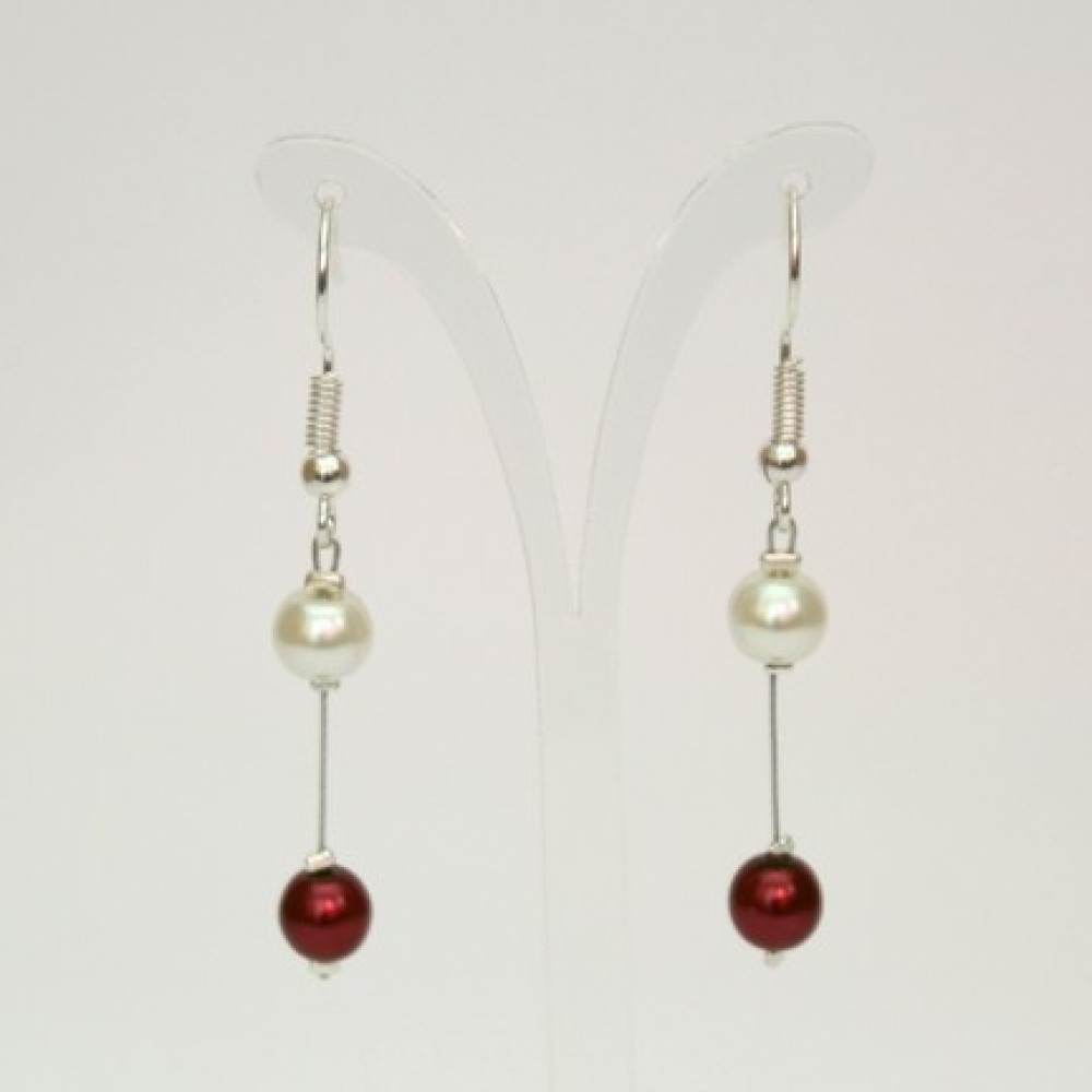 Boucles d'oreilles ivoire clair et bordeaux