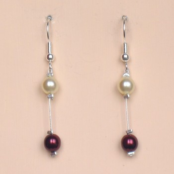 Boucles d oreilles mariage ivoire et bordeaux BO1184A