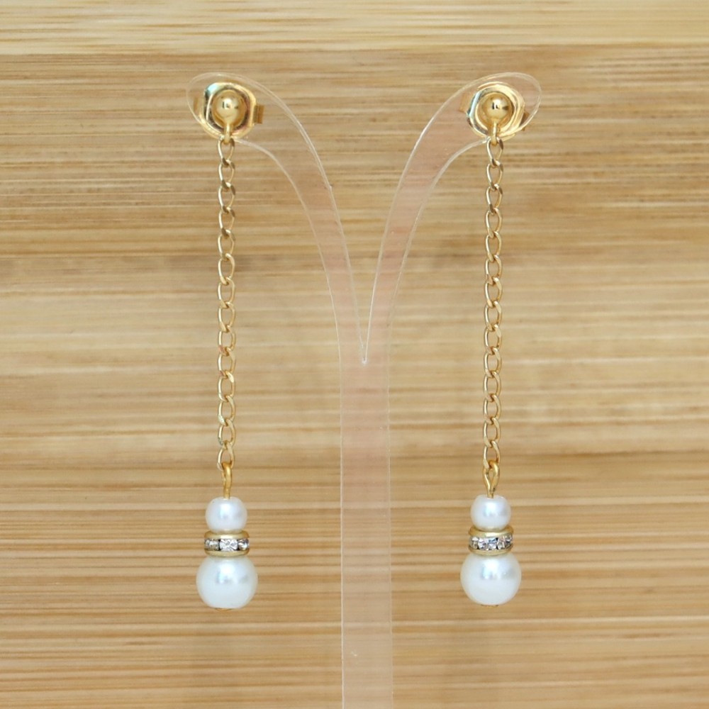 Boucles d'oreilles mariage blanc or strass