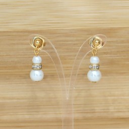 Boucles d'oreilles blanc nacré strass doré BO6501B