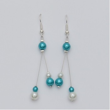 Boucles d'oreilles bleu turquoise blanc BO1285A