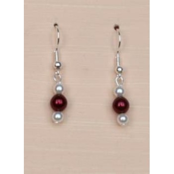 Boucles d oreilles blanc et bordeaux BO1222A