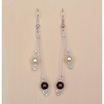 Boucles d'oreilles chocolat ivoire cristal BO1247A