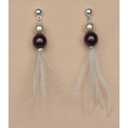 Boucles d oreilles ivoire chocolat plumes BO1217A