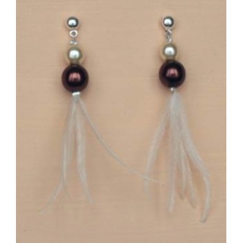 Boucles d oreilles ivoire chocolat plumes BO1217A