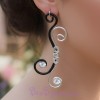 Boucles d'oreilles noir et argent + strass BOA300
