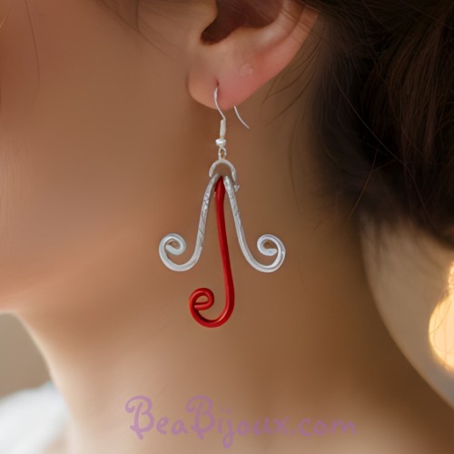 Boucles d'oreilles rouge argent
