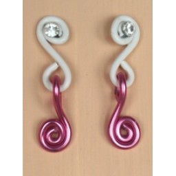 Boucles d oreilles aluminium blanc et rose + strass BOA200C