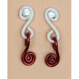 Boucles d oreilles aluminium bordeaux et blanc + strass BOA206