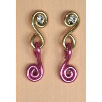 Boucles d oreilles aluminium rose et doré + strass BOA207B