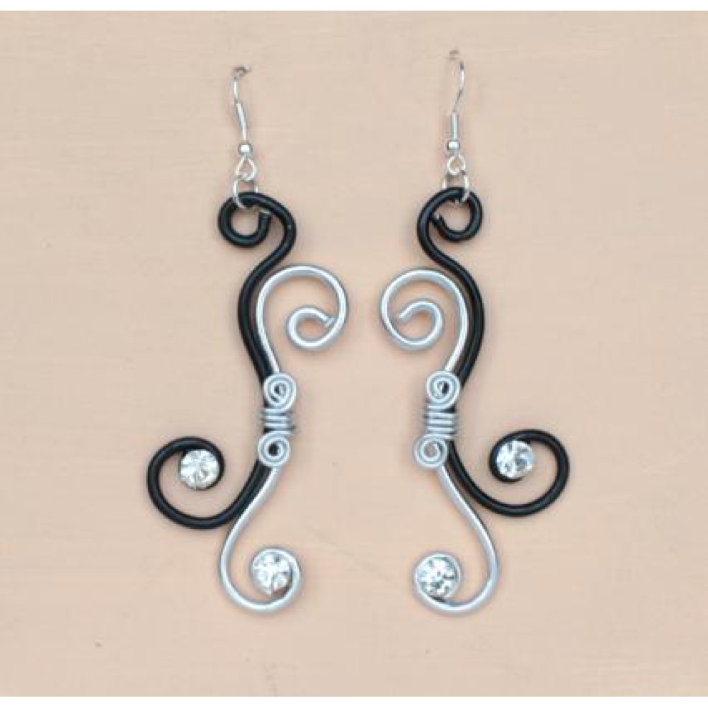 Boucles d'oreilles noir et argent + strass