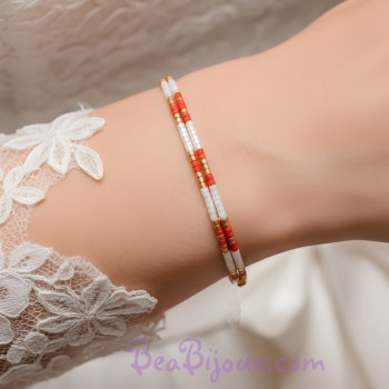Bracelet 2 rangs rouge or blanc BR6014