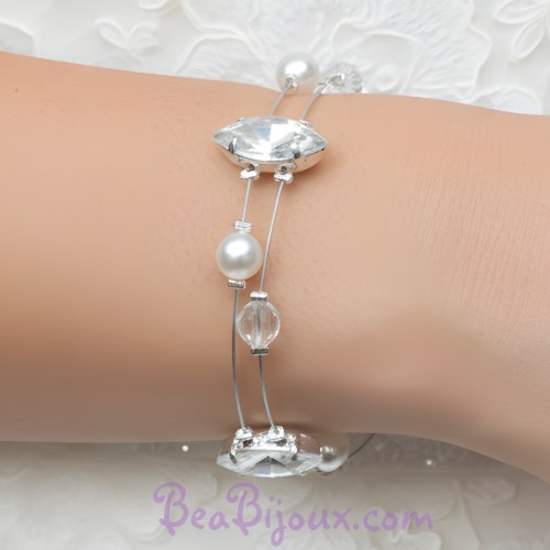 Bracelet mariage blanc cristal et strass
