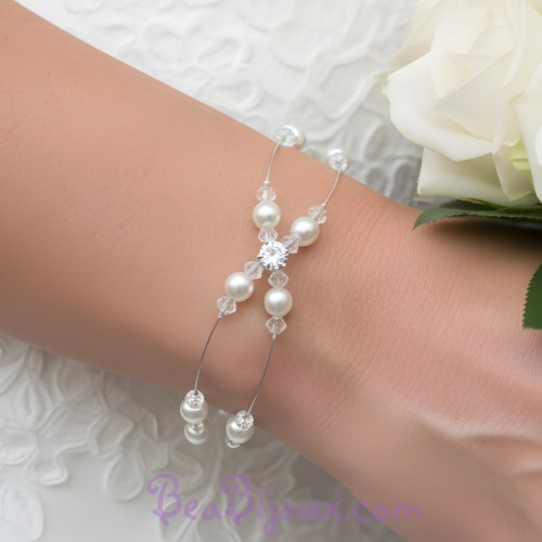 Bracelet mariage blanc cristal et strass