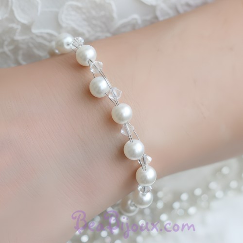 Bracelet mariage blanc et cristal