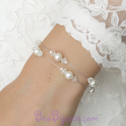 Bracelet mariage blanc et cristal