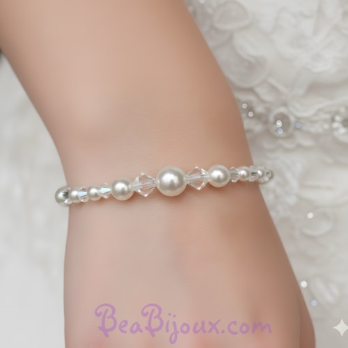 Bracelet mariage blanc et cristal