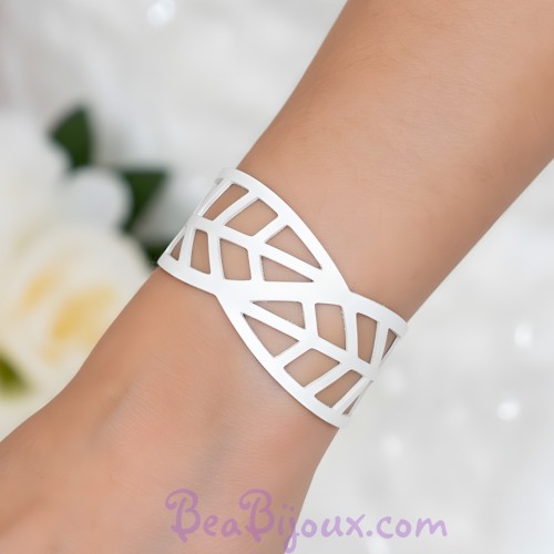 Bracelet mariage blanc feuilles