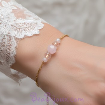 Bracelet mariage doré perles roses BR5007