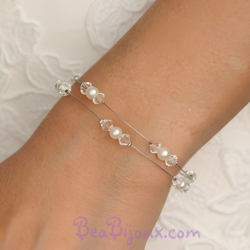 Bracelet mariage double rang blanc cristal 