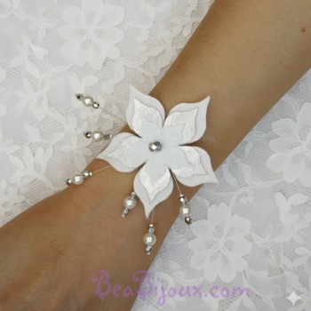 Bracelet mariage fleur blanc argent BR1270A