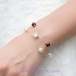 Bracelet mariage ivoire chocolat et strass BR1214A