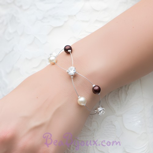 Bracelet mariage ivoire chocolat et strass