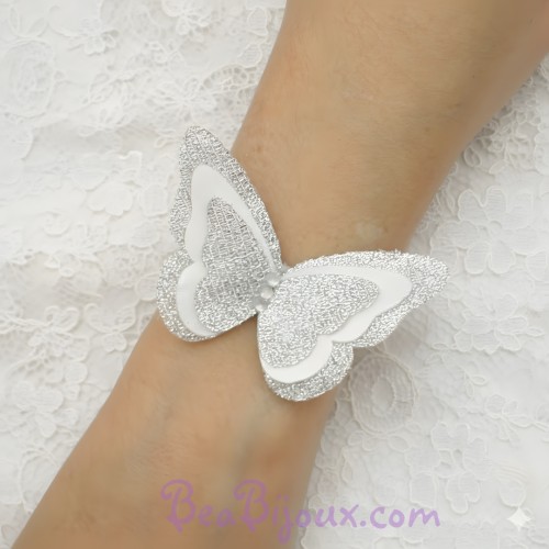 Bracelet mariage papillon blanc argent