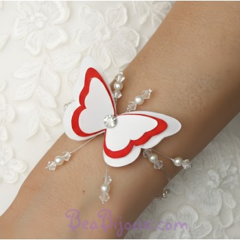 Bracelet mariage papillon blanc rouge BR1268A