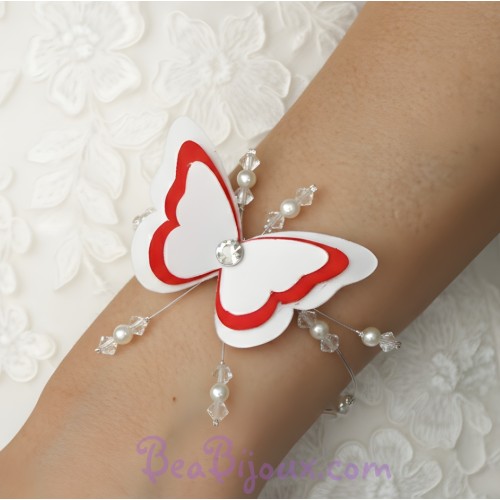 Bracelet mariage papillon blanc rouge