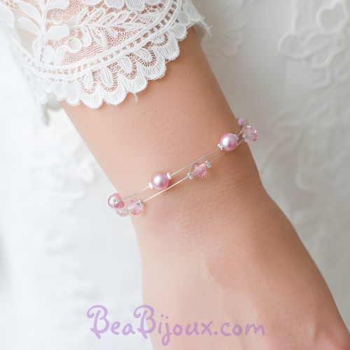 Bracelet mariage perles roses et cristal