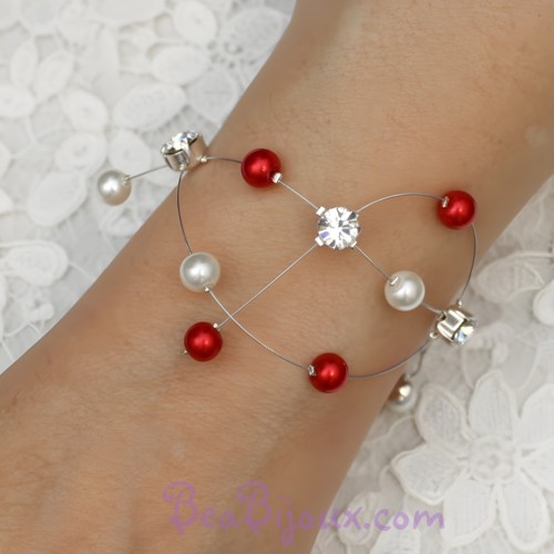 Bracelet mariage rouge blanc strass