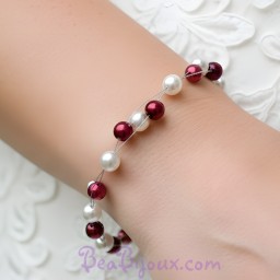 Bracelet perles blanc et bordeaux BR1166A