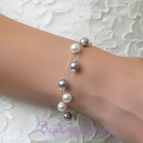 Bracelet perles blanc et gris